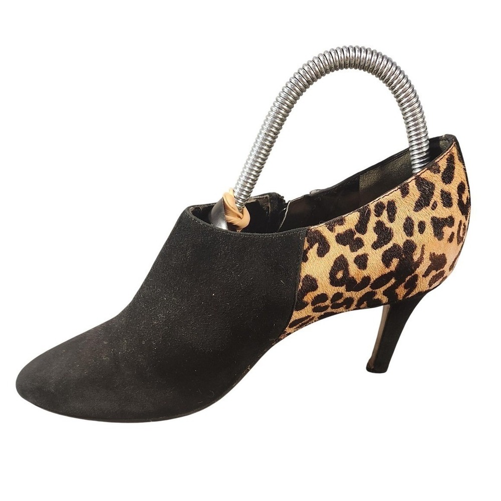 Cole Haan Boots Womens‎ Size 7.5 Black Suede Leopard Calf Hair Ankle Booties
